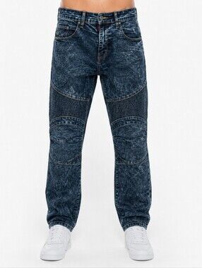 Lions Crest English Laundry Mens Skinny Moto Jeans Blue Acid Wash 36x30 Ribbed